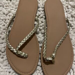 Source Unknown Braided Metallic Strappy Flip Flops - Gold & Tan
